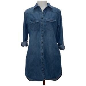 Merona‎ Women's Blue Denim Shirt Dress Button Front Pockets Size S/P